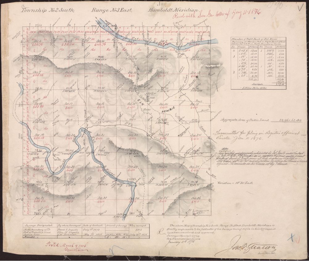 Preview of the 1876 Township 2 South, Range 3 East Humboldt Meridian plat