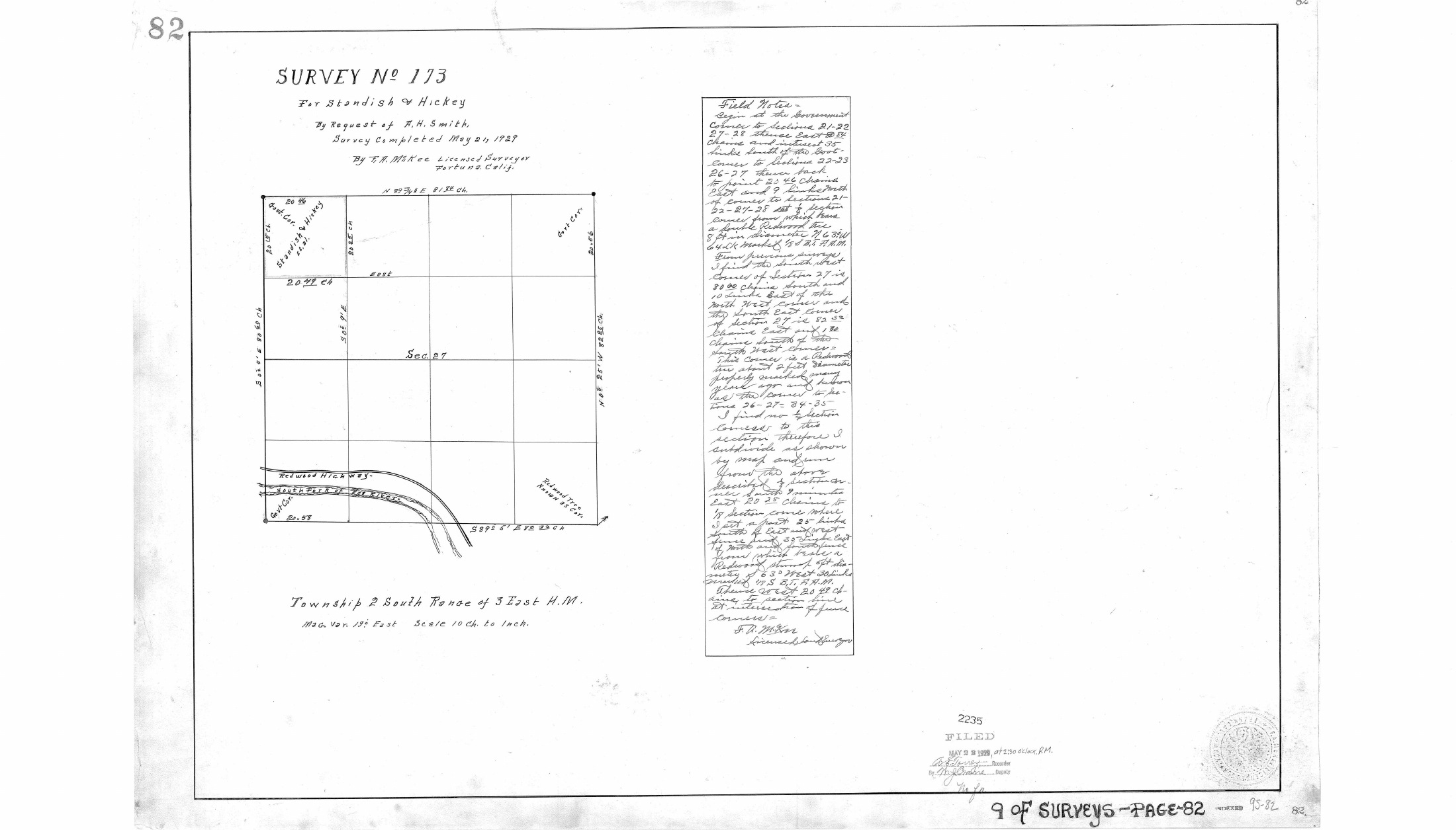 1929 Standish & Hickey Survey No. 173 — sheet 1