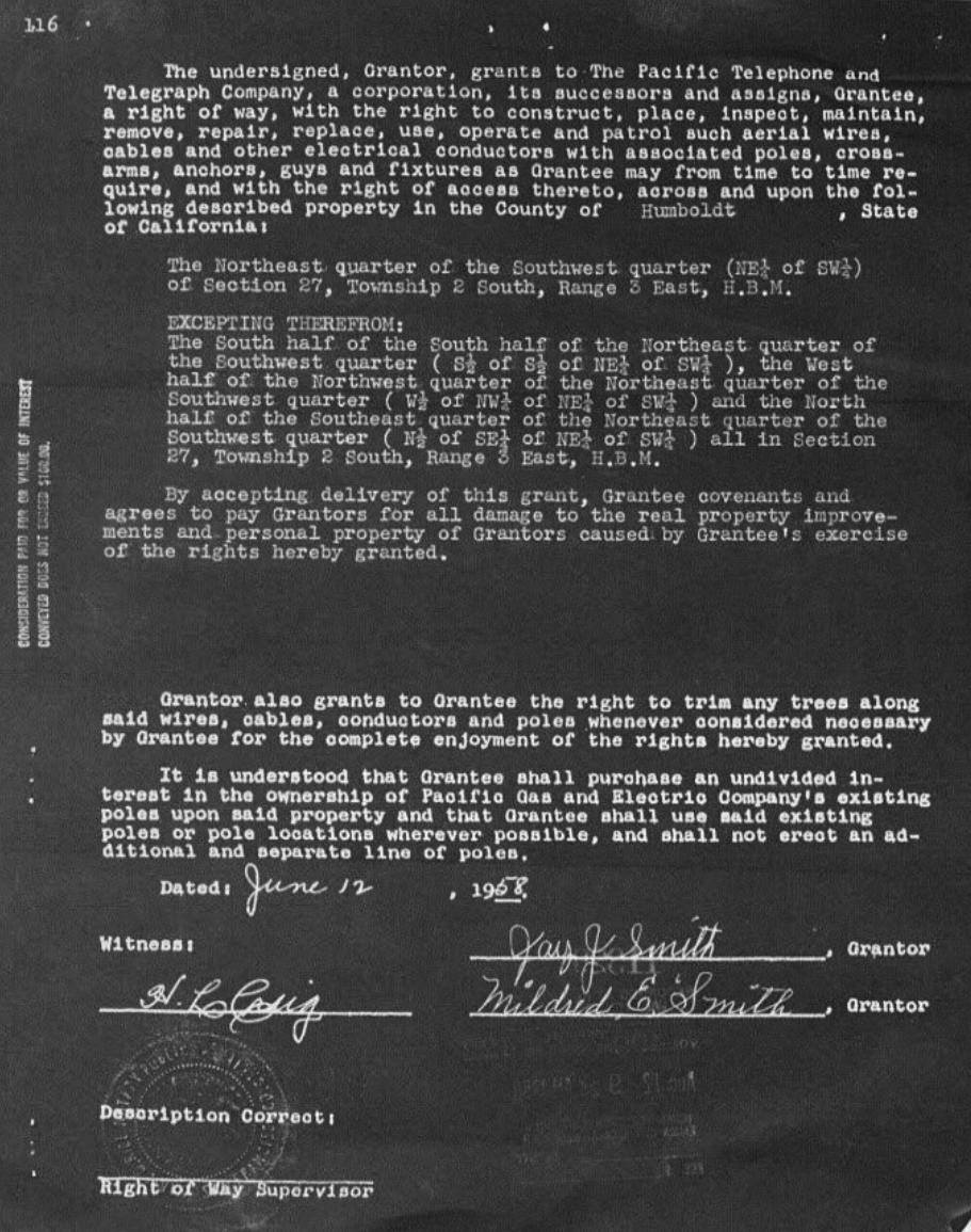 Preview of the 1958 telephone right-of-way grant