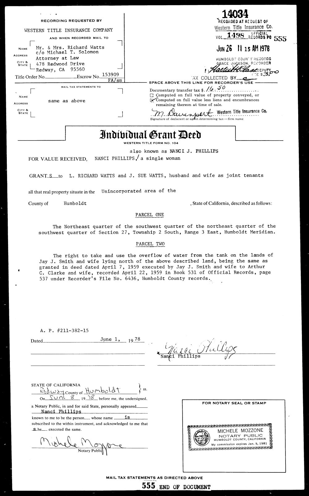 Preview of the 1978 Phillips-to-Watts grant deed