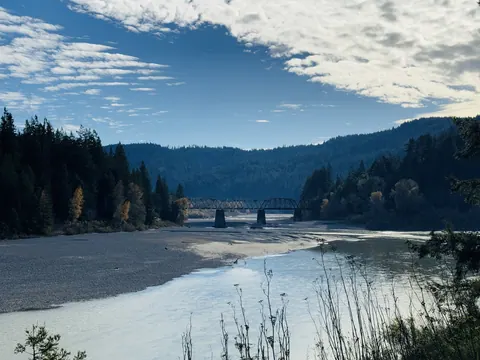 Dyerville rail bridge and river
