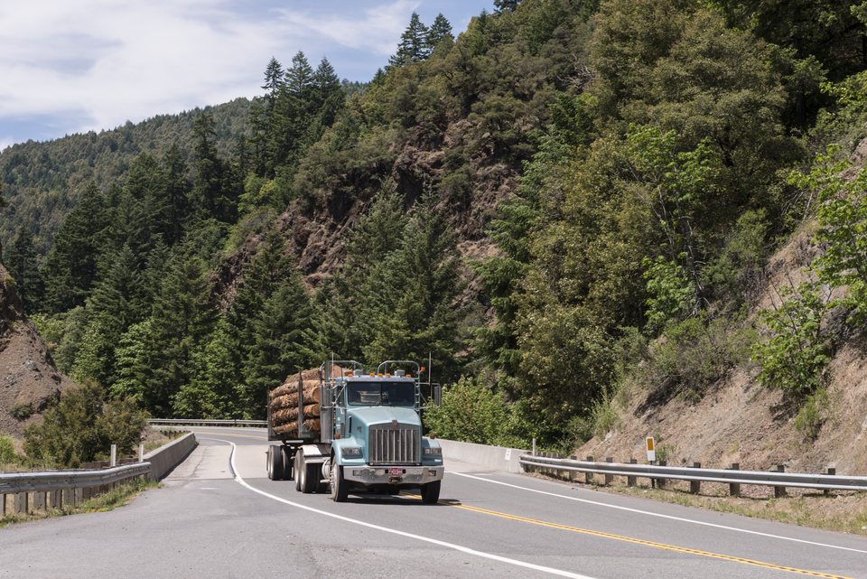 Logging truck on a California highway